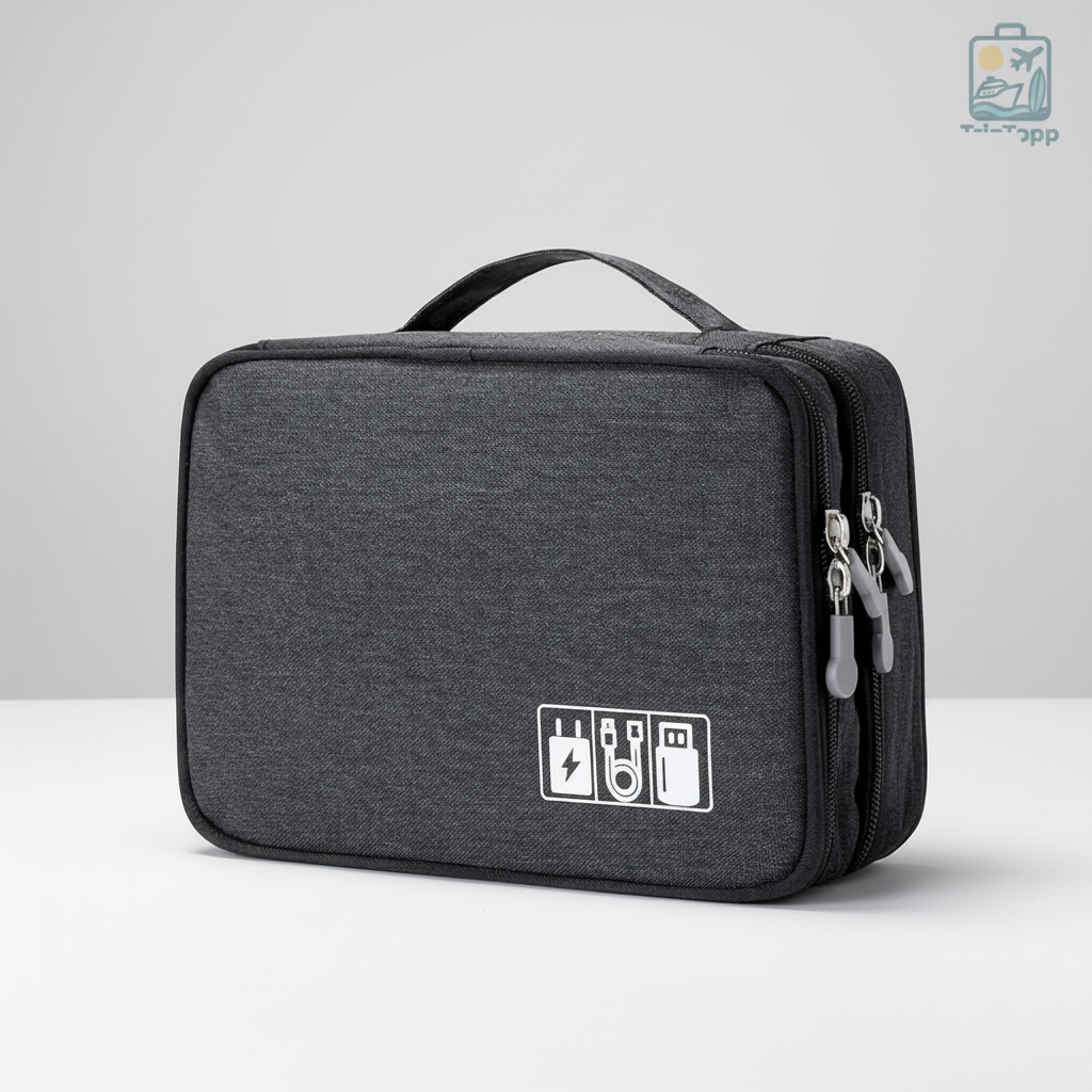 TripTech large travel electronics organizer bag with water-resistant design on white background