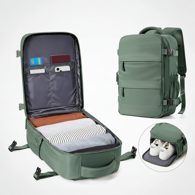 Urban Open Urban Trip Backpack showing large capacity and multiple organised pockets - travel essentials