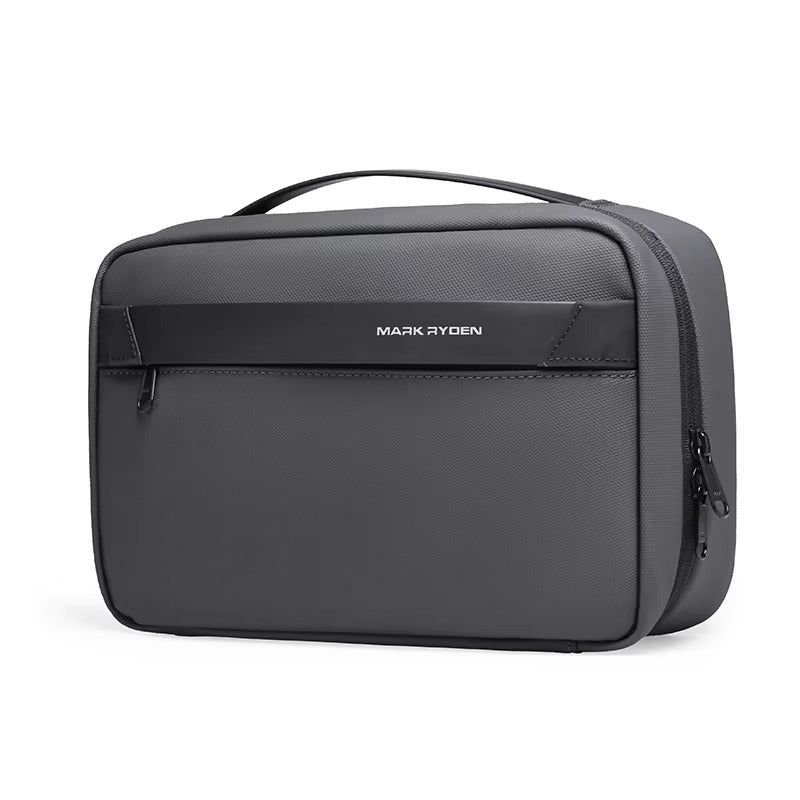 Detail shot of the Travel Toiletry Bag Men’s zippers and stitching for durability - travel gear