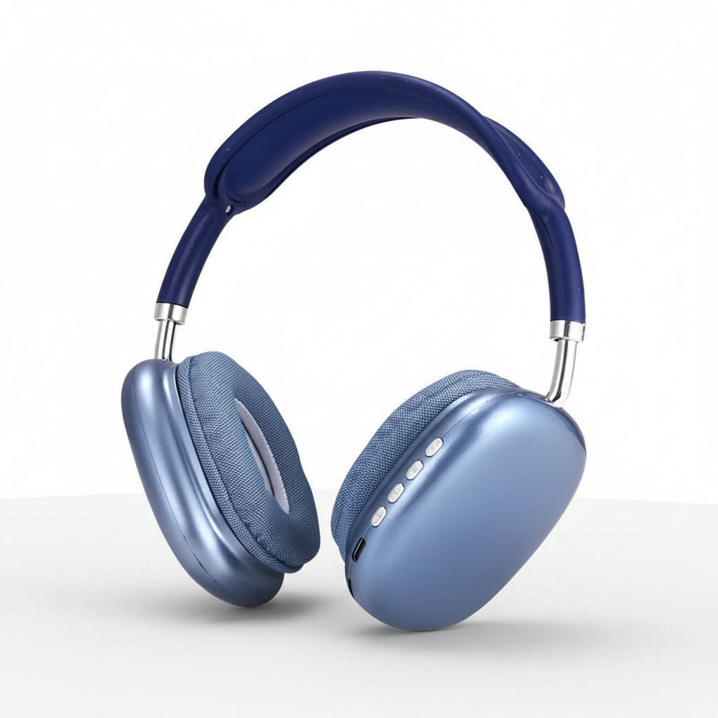 Blue headphones on a white background