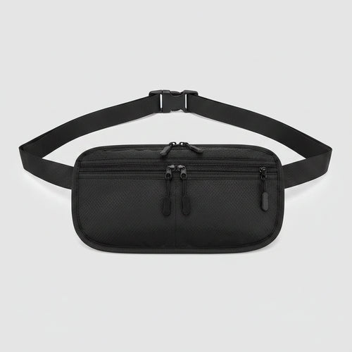 WaistGuard anti-theft travel waist pouch waterproof zip and ripstop fabric detail