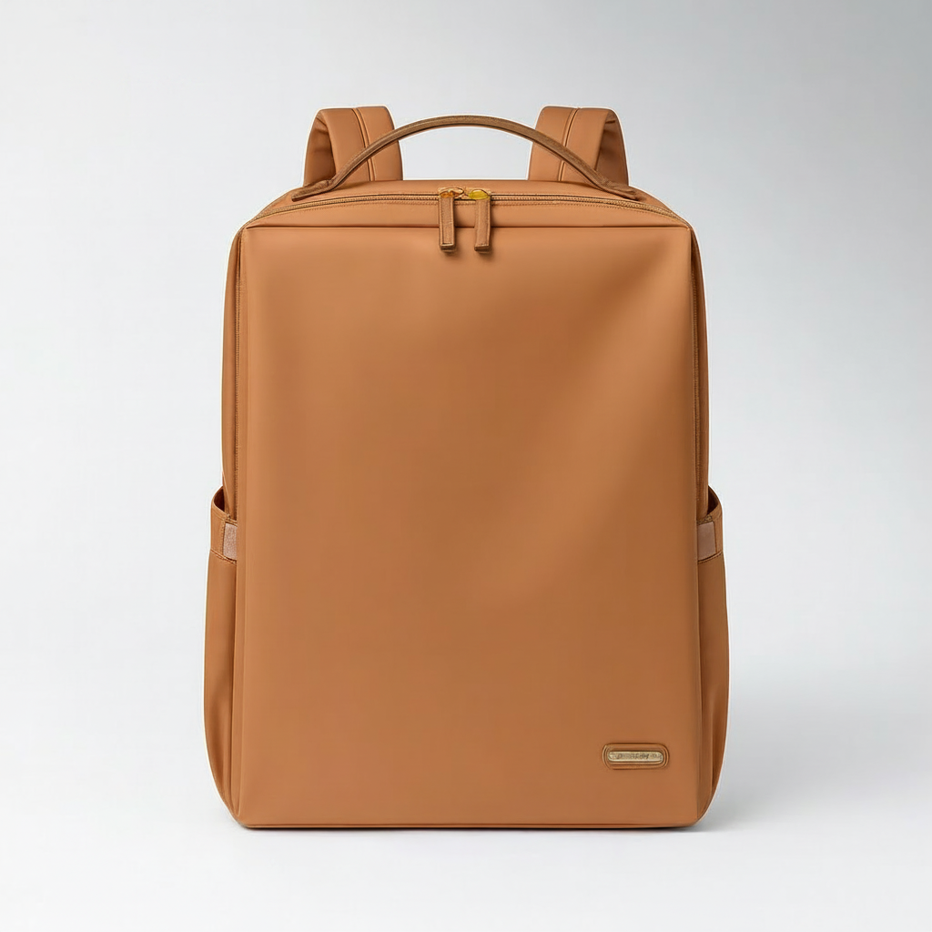 Brown backpack on a light gray background Classic BackPack sleek professional travel backpack